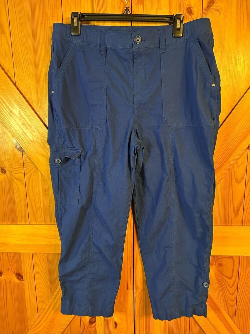 Chico's Crop Pants Women's Size 12 Blue Cargo Roll tabs (0288)